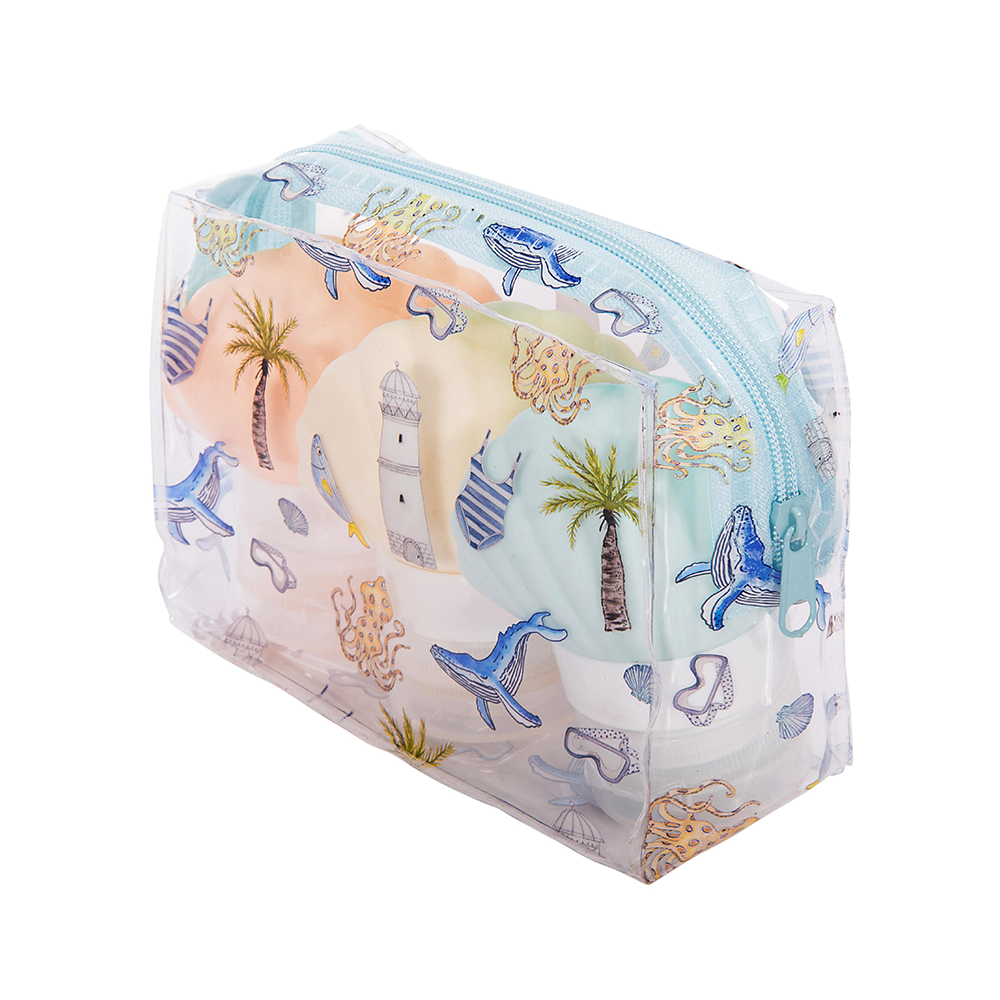 Sylvia Harvey Walker Shell Travel Bottles in Zip Pouch  Set of 3