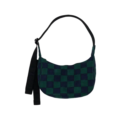 Baggu Small Nylon Crescent Bag Navy Green Check