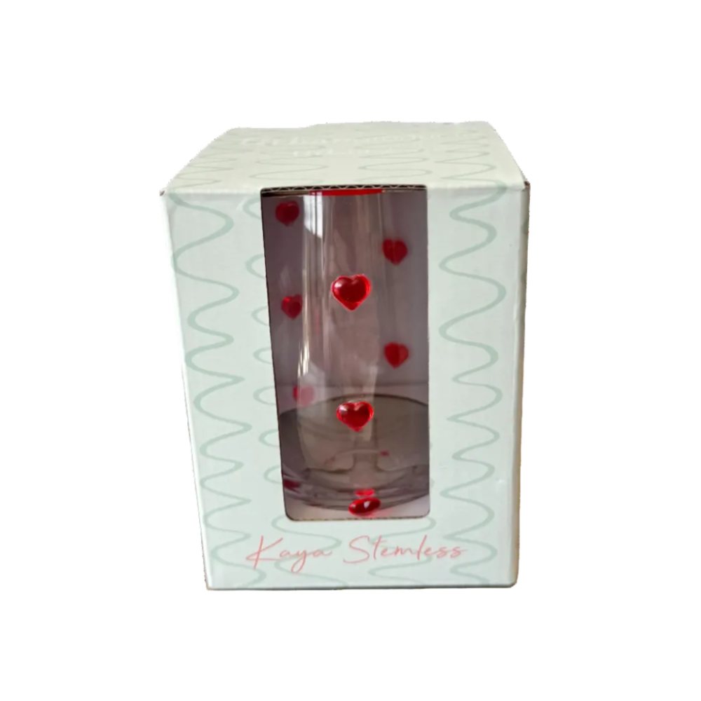 Kaya Stemless Glass Red Heart