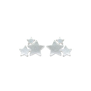 A pair of silver star-shaped stud earrings on a plain white background.