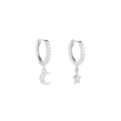Iko Iko Earrings CZ Crusted  Huggies Star & Moon Silver