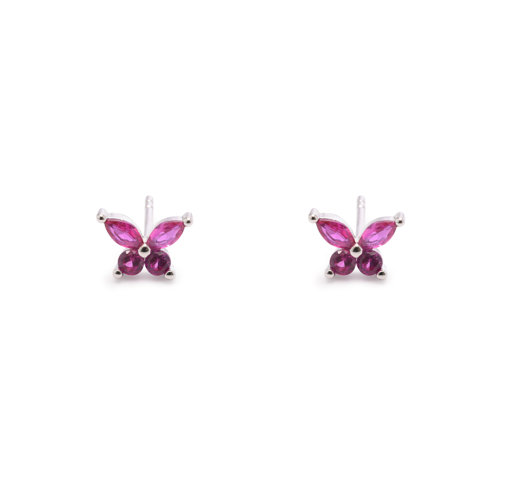 Iko Iko Studs Butterfly Czs  Pink Silver