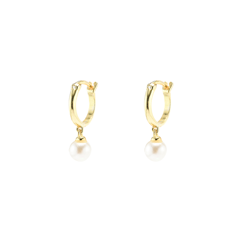 Iko Iko Earrings Mini Hoops Dangling Pearl Gold
