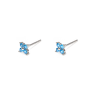 Iko Iko Studs Four Petal Flower Aqua Blue CZs Silver