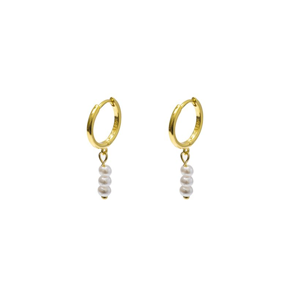 Iko Iko Earrings Mini Hoops Fine Freshwater Pearl Trio Gold