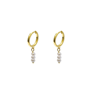 Iko Iko Earrings Mini Hoops Fine Freshwater Pearl Trio Gold