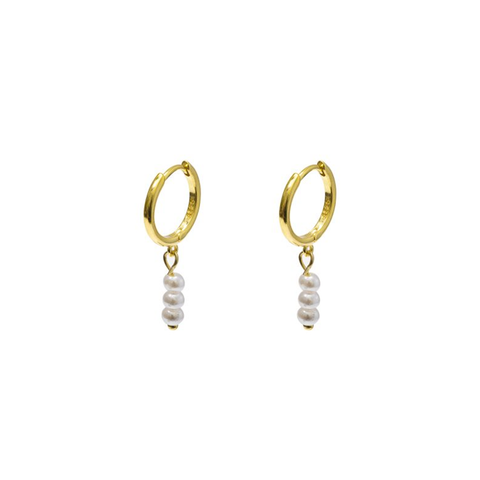 Iko Iko Earrings Mini Hoops Fine Freshwater Pearl Trio Gold