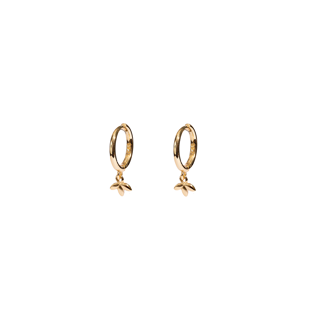 Iko Iko Earrings Mini Hinged Hoops Leaf Trio Gold