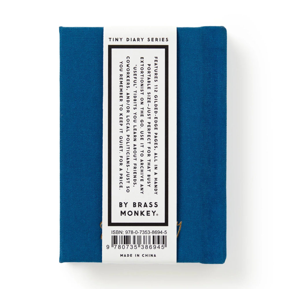 Blue notebook with a label on a white background
