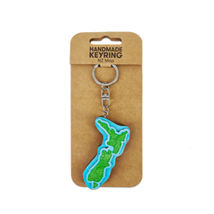 100% NZ Wooden Keyring New Zealand Map