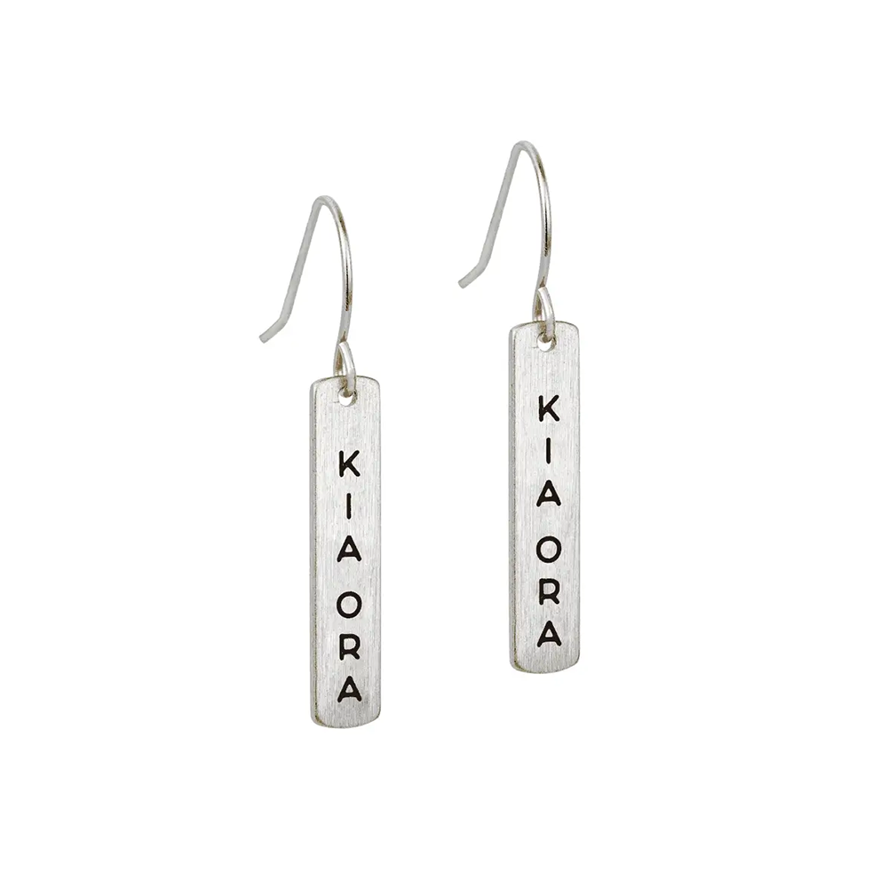 Little Taonga Earrings Te Reo  Kia Ora Silver