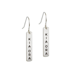 Little Taonga Earrings Te Reo  Kia Ora Silver