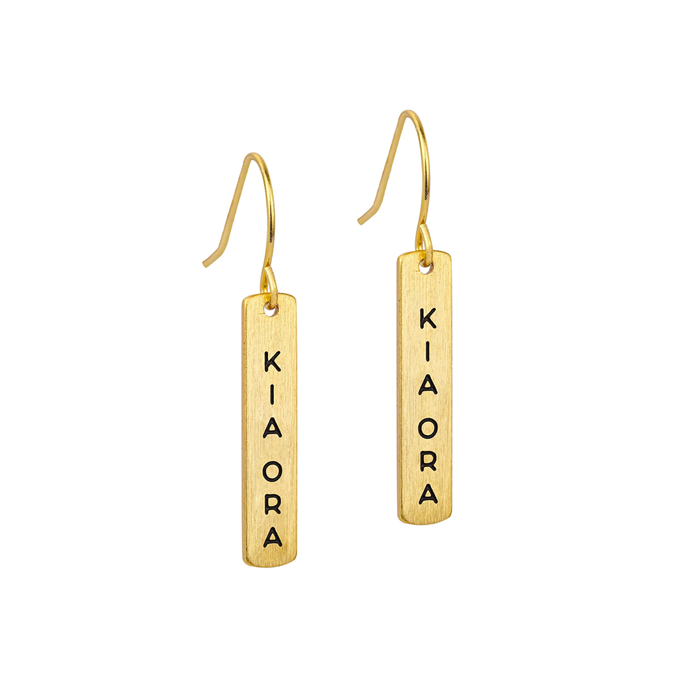 Little Taonga Earrings Te Reo Kia Ora Gold