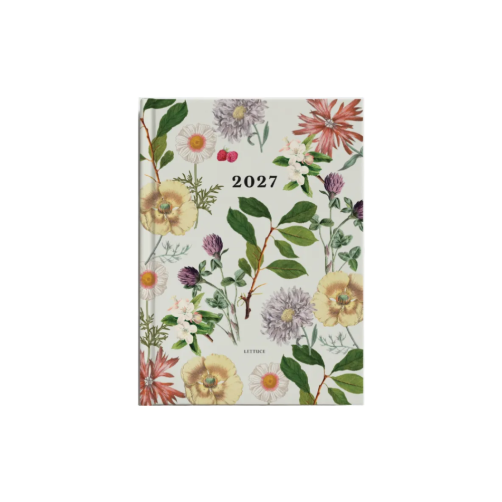 Floral design notebook with '2027' on a white background