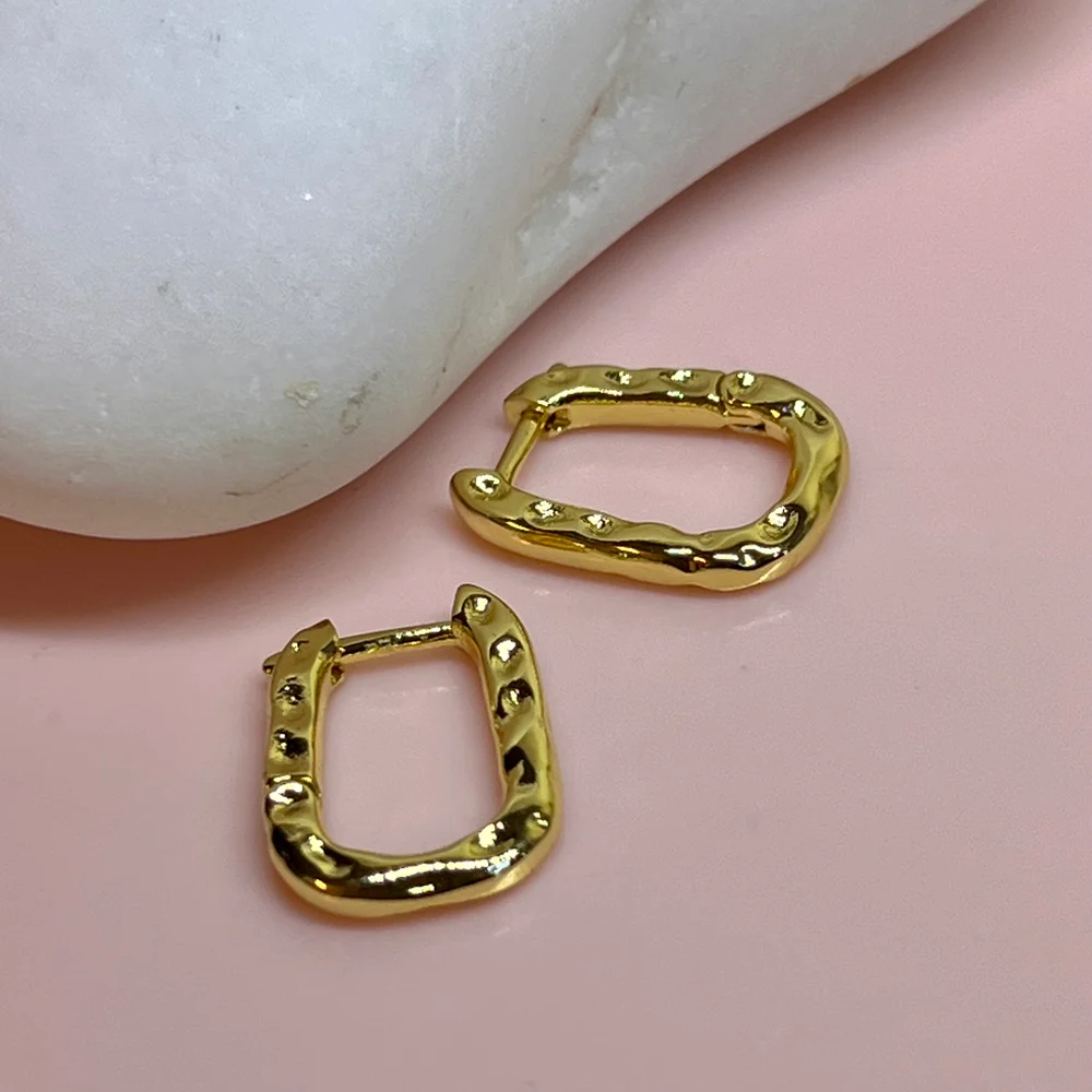 Penny Foggo Earrings Huggies Little Textured Oval Gold