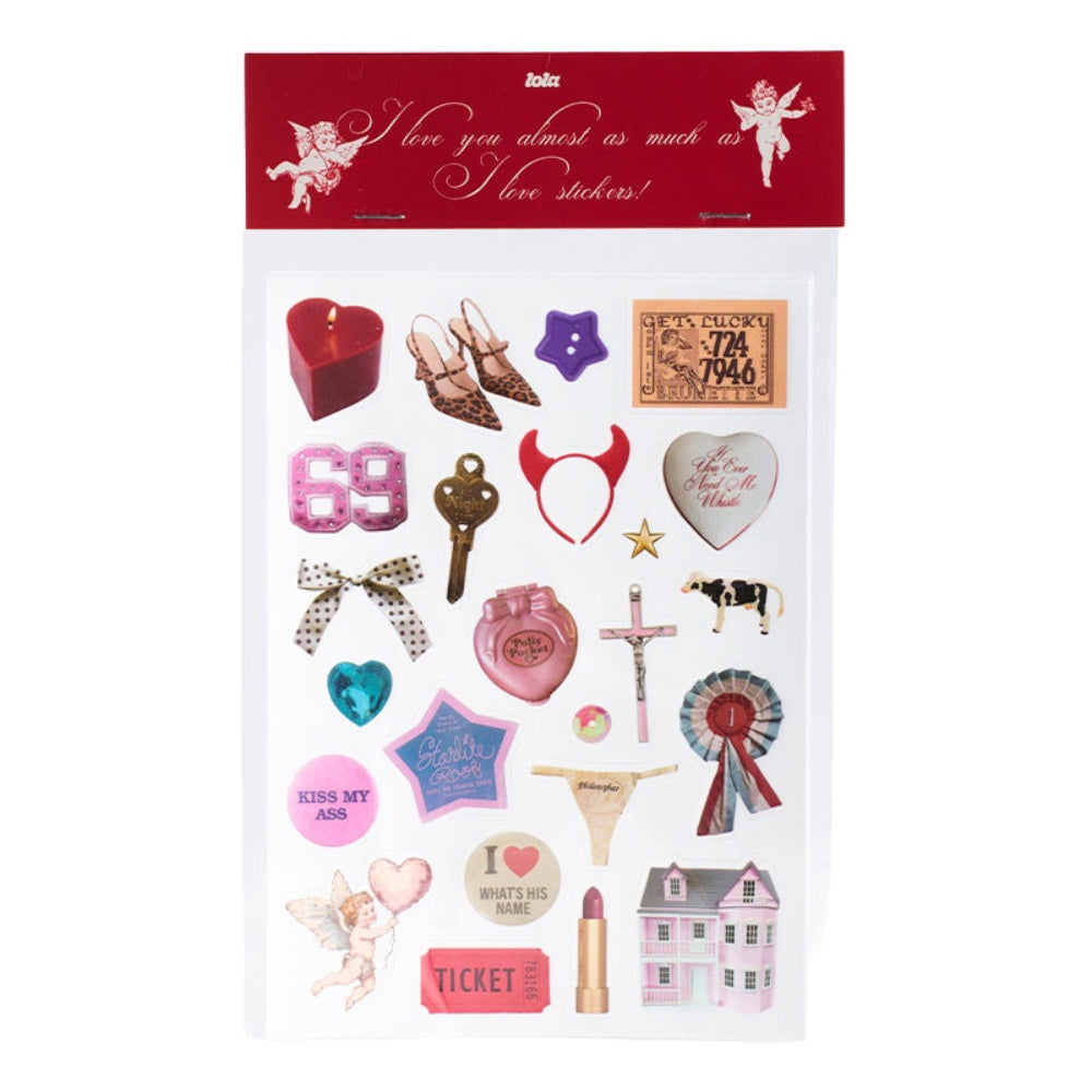 Sheet of decorative stickers with various designs on a white background