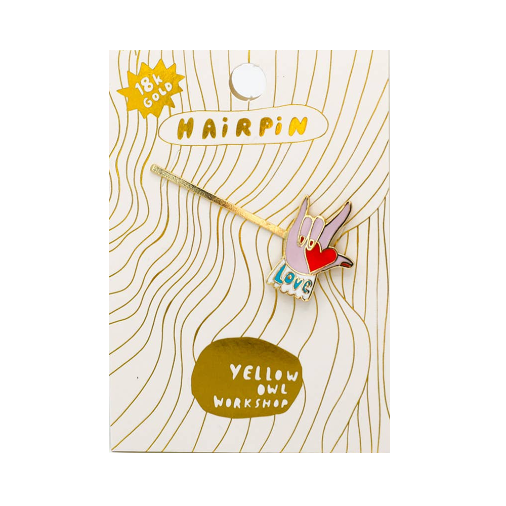 Yellow Owl Hair Pin Love