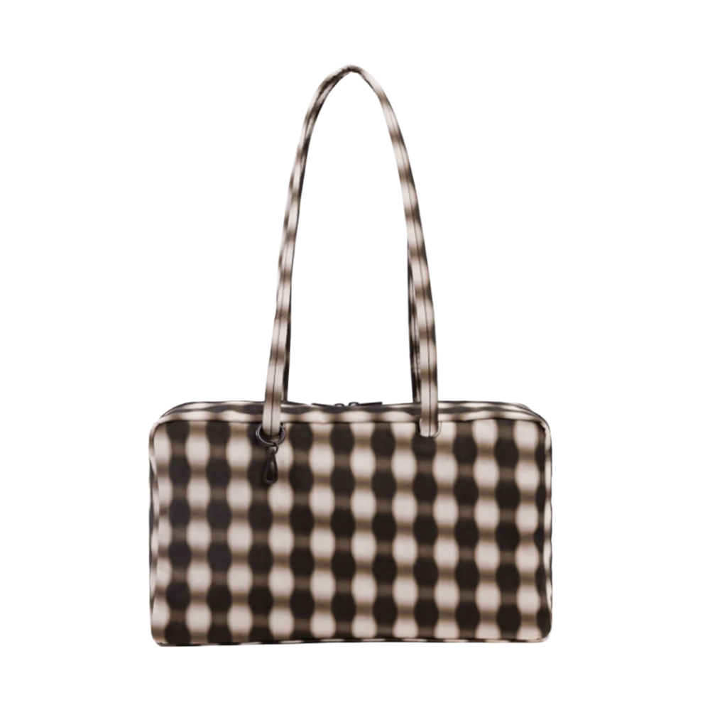 Baggu Medium Nylon Bowler Bag Blurred Gingham Brown