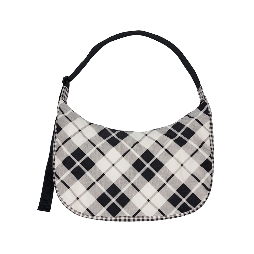 Baggu Large Nylon Crescent Bag Mixed Plaid