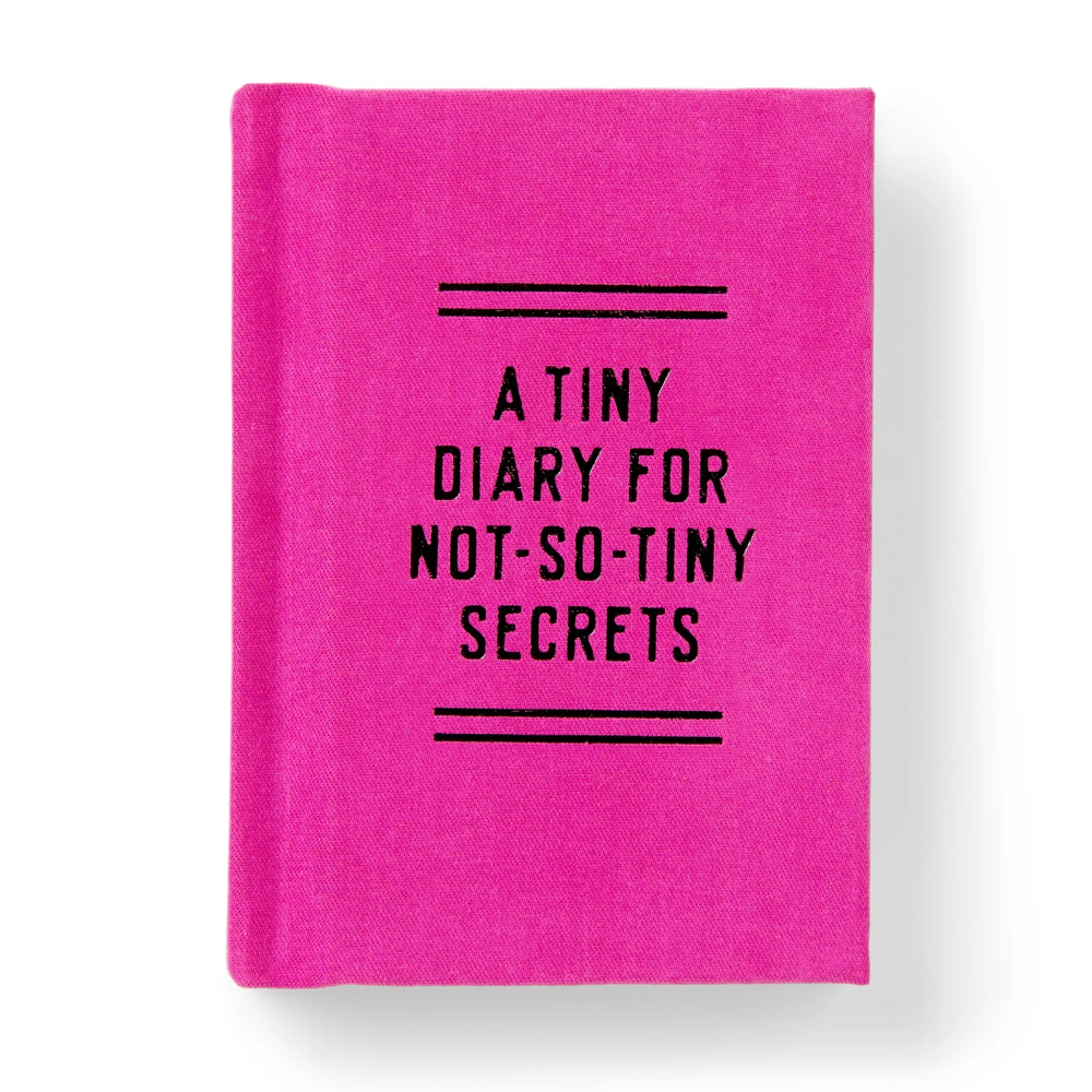 Pink diary with black text on a white background