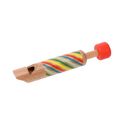 Wooden toy with a colorful striped design on a white background