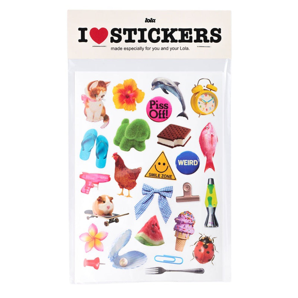 Pack of stickers with various designs on a white background