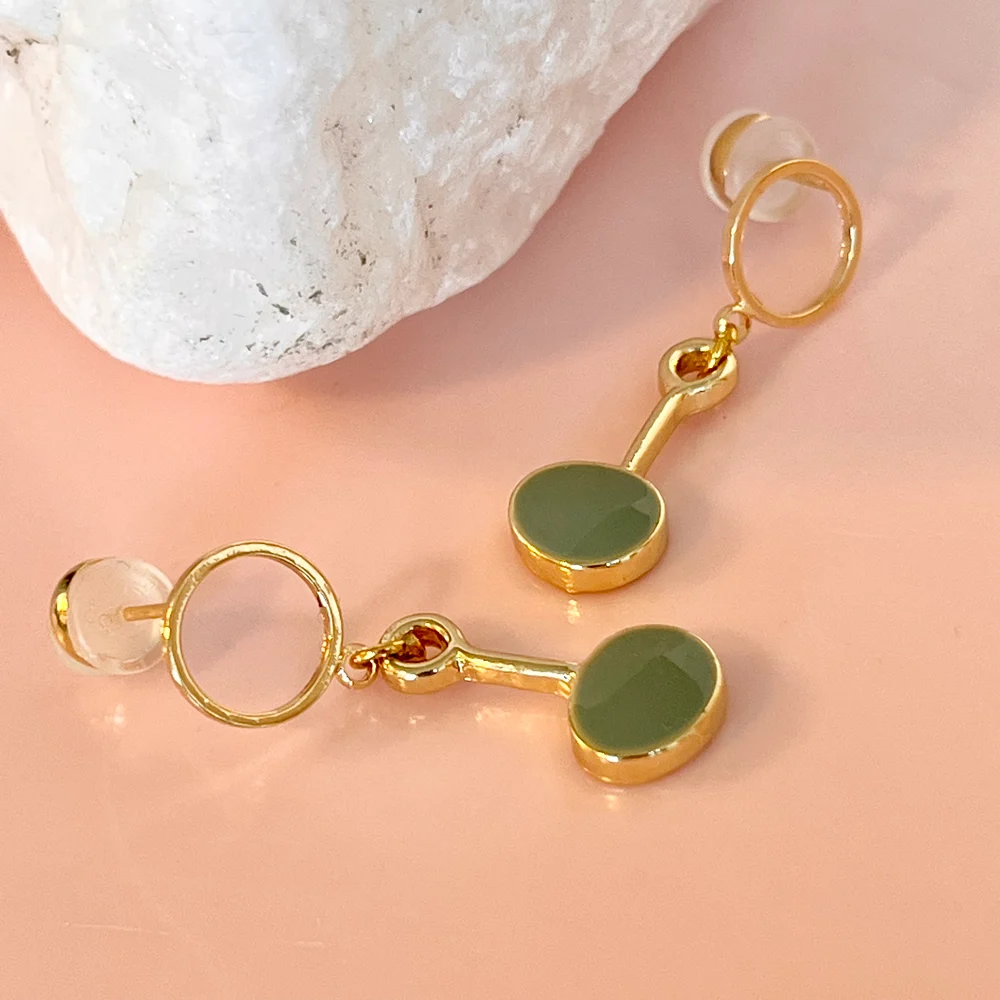 Penny Foggo Earrings Circle Drops Sage Green Gold