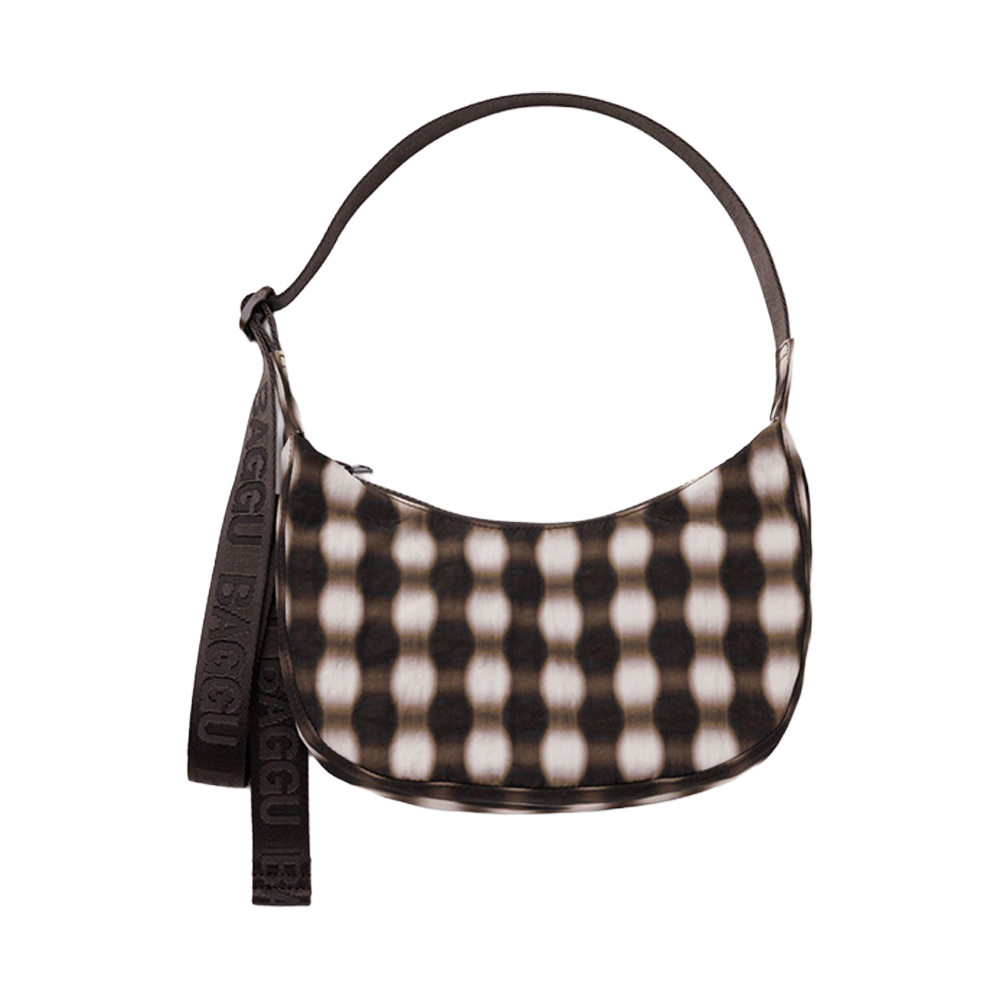 Baggu Small Nylon Crescent Bag Blurred Gingham Brown