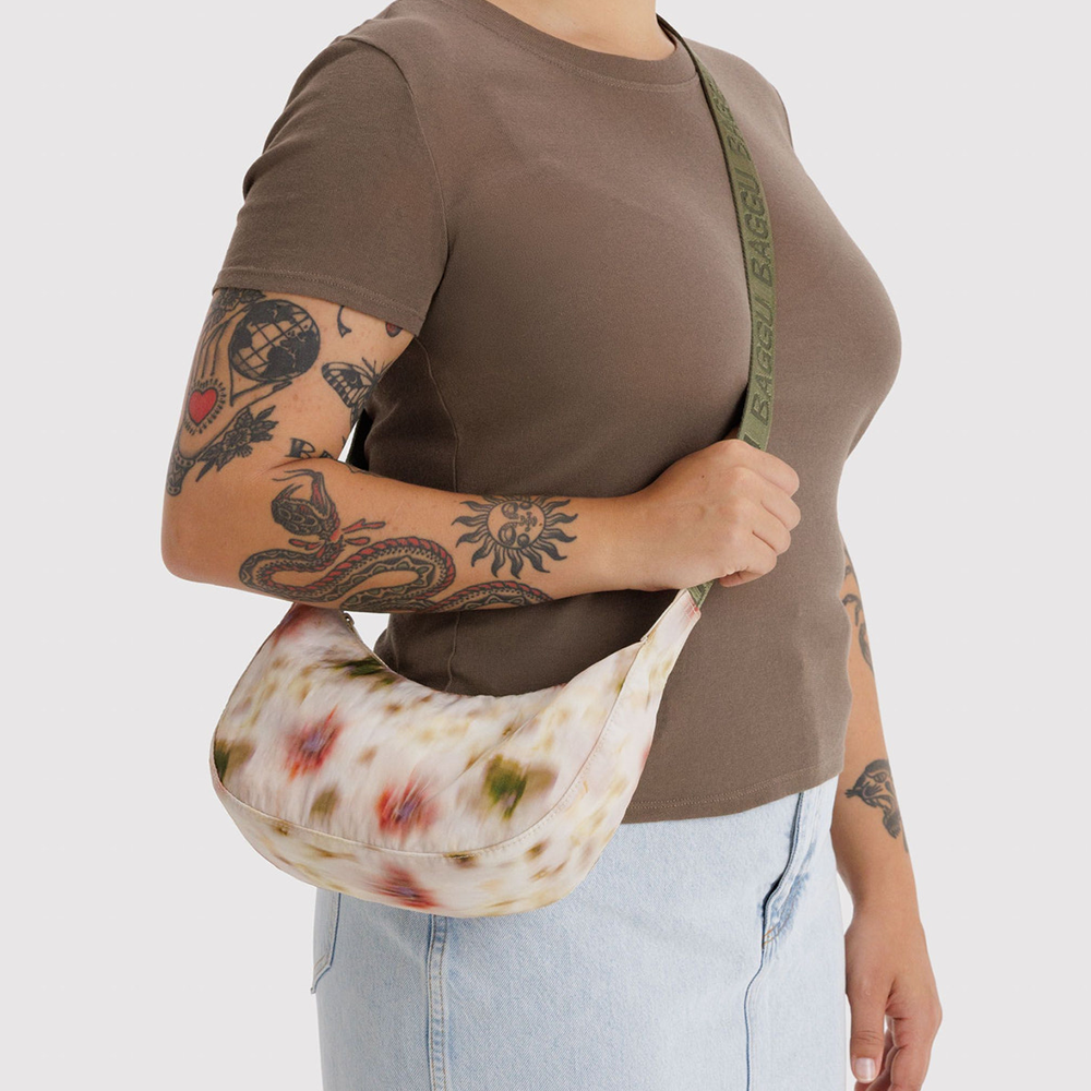 Baggu Small Nylon Crescent Bag Abstract Floral