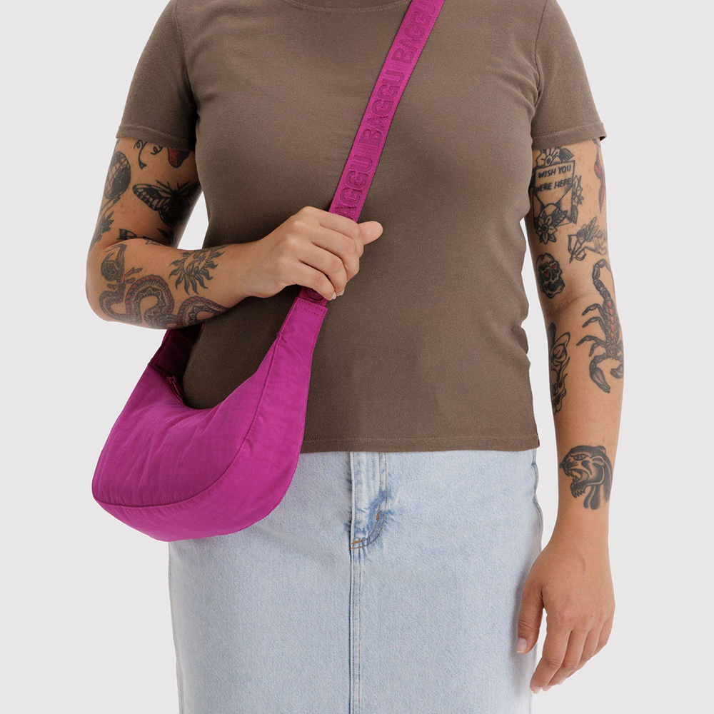 Baggu Small Nylon Crescent Bag Deep Fuchsia