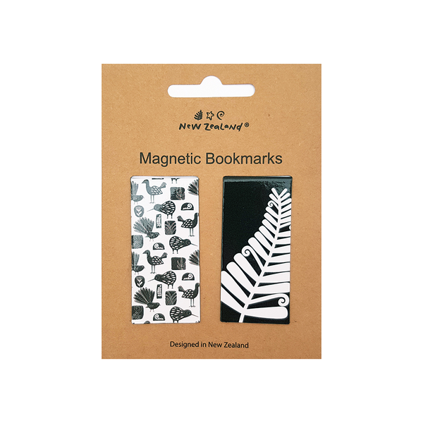 New Zealand Magnetic Bookmark Pack of 2 Birds Fern Black and White