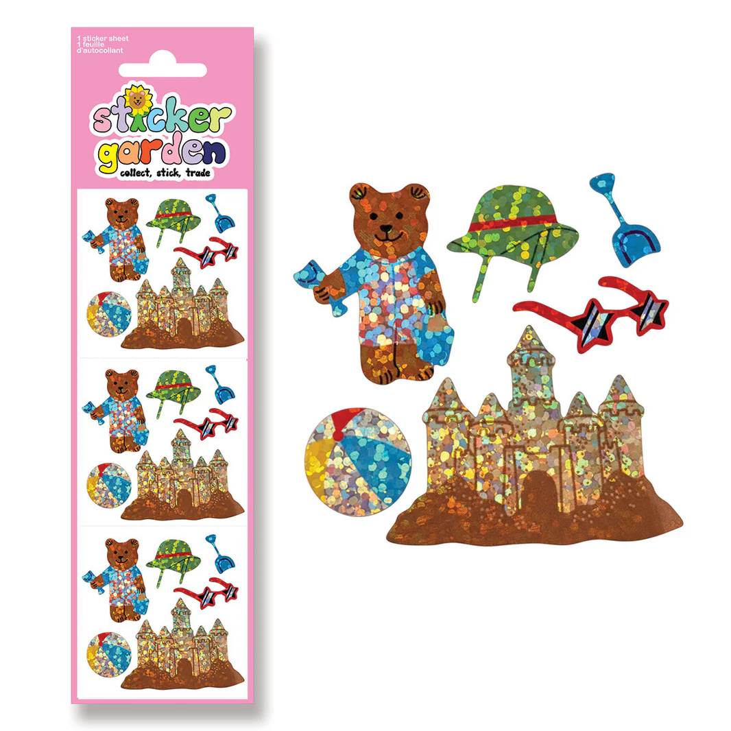 Sticker Garden Sheet Sparkle Bear at the Beach