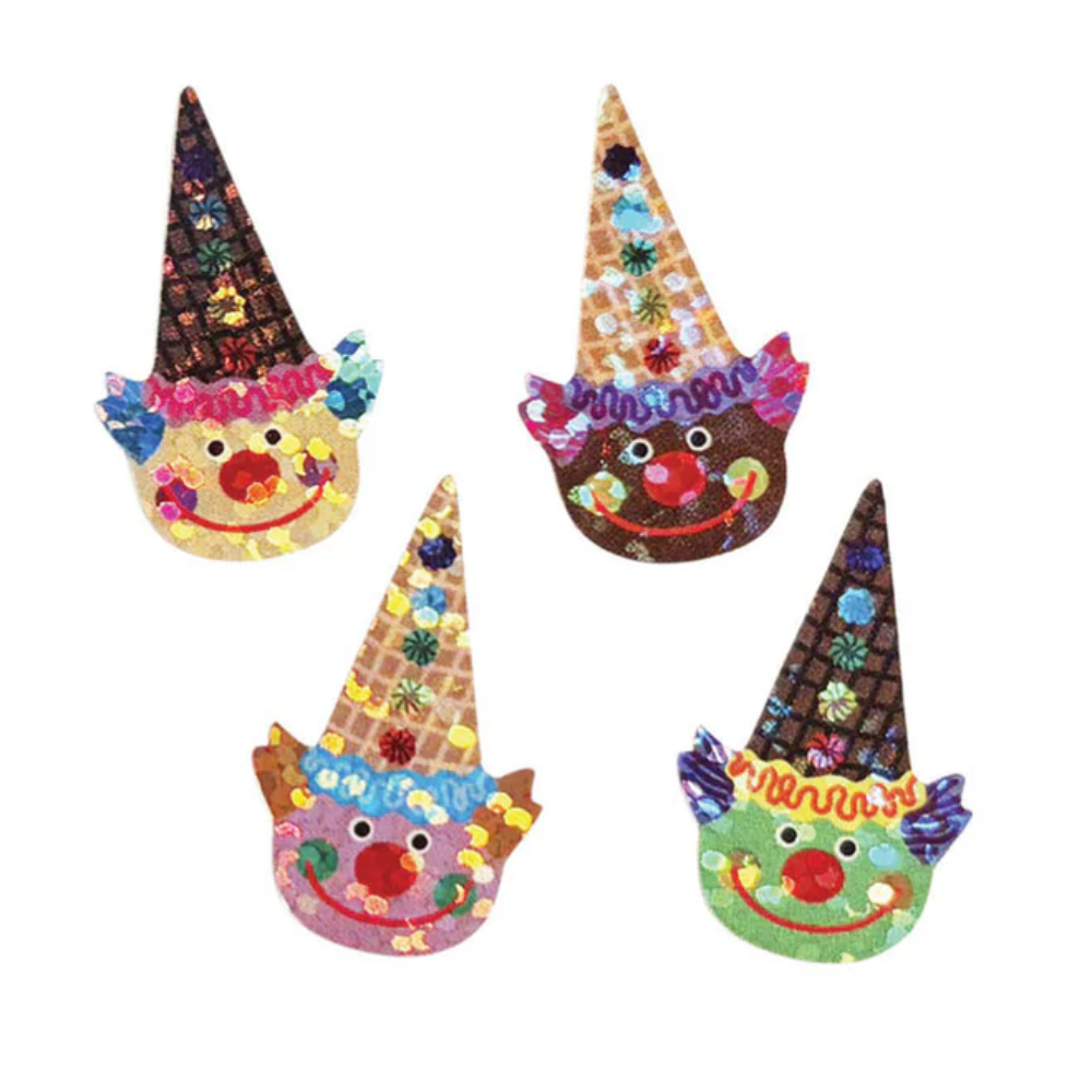 Sticker Garden Sheet Sparkle Clown Ice Cream Cone