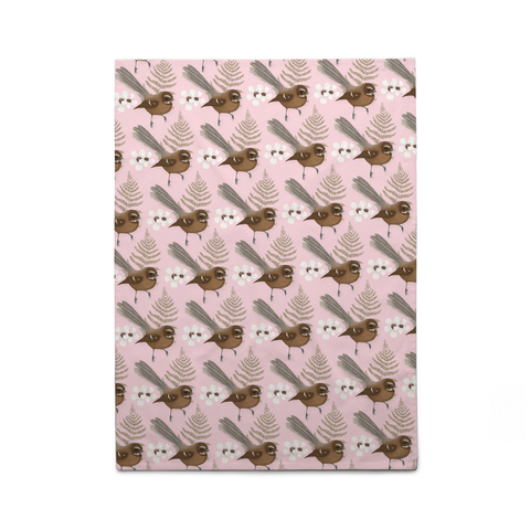 New Zealand Tea Towel Pīwakawaka Pink