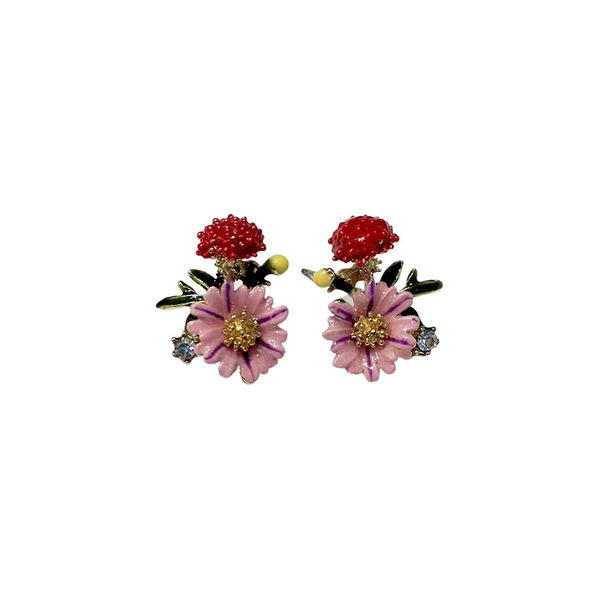Xena Studs Flower Posy Pink and Red
