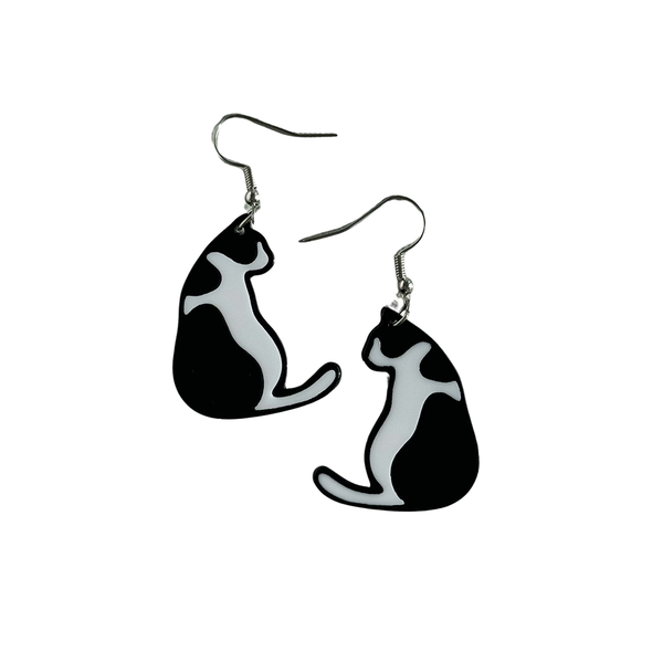 Pop Simple Cat Earrings Black and White