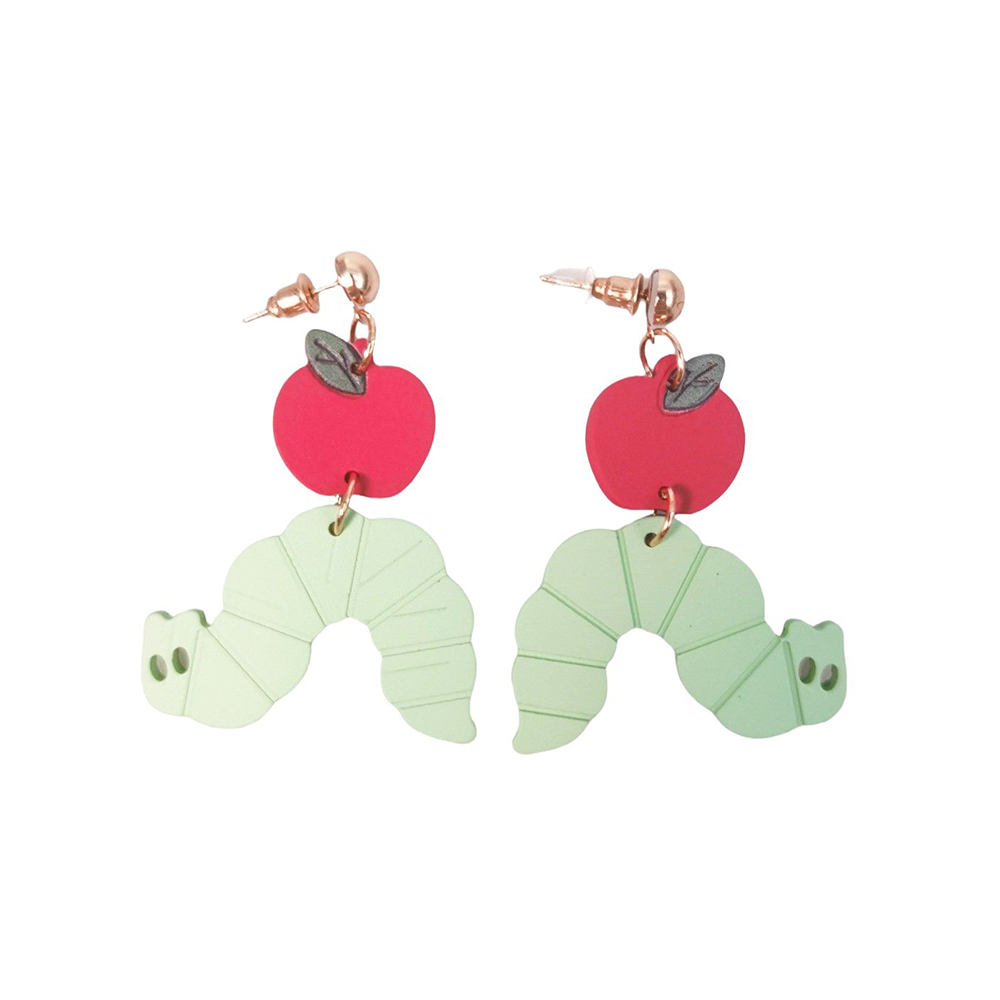 Pop Perspex Earrings Apple Caterpillar