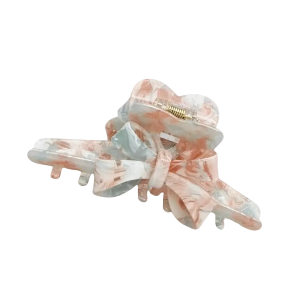 Marble Bow Claw Clip Pink
