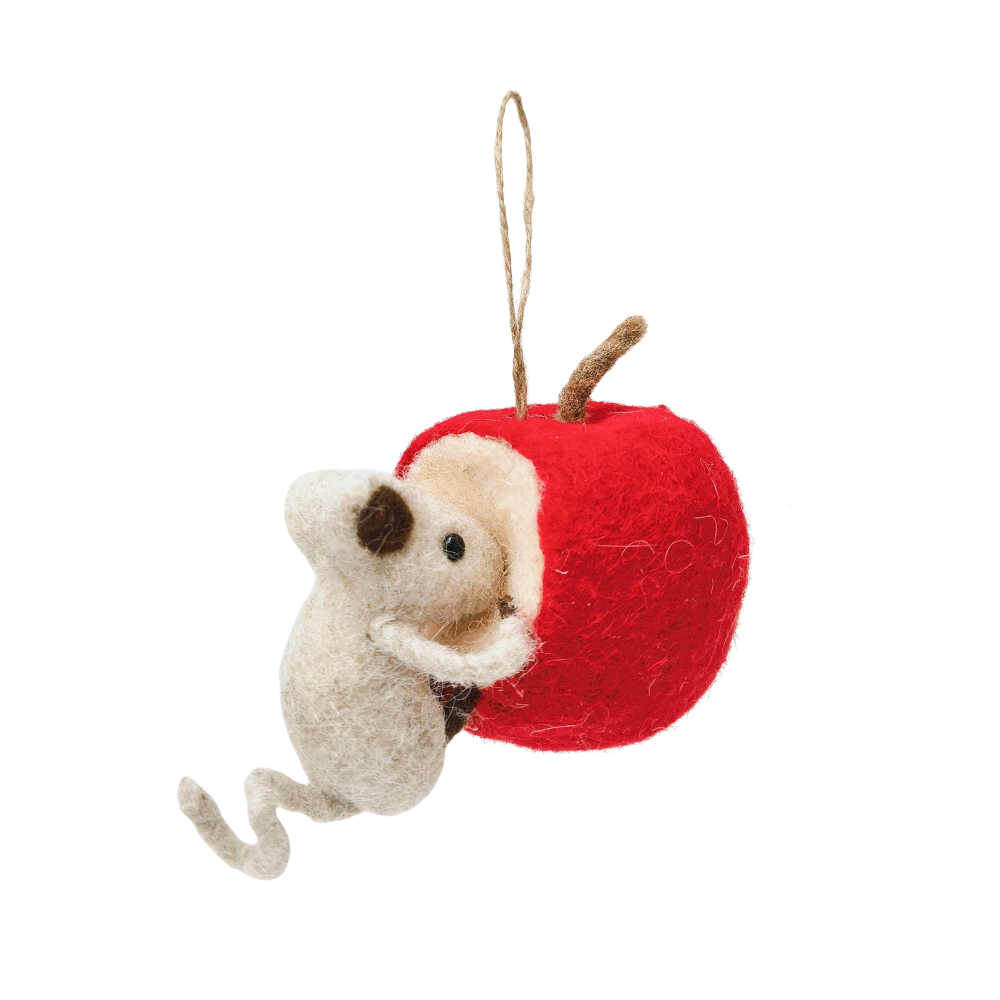 Felt Christmas Decoration Mouse Feast Eating Apple