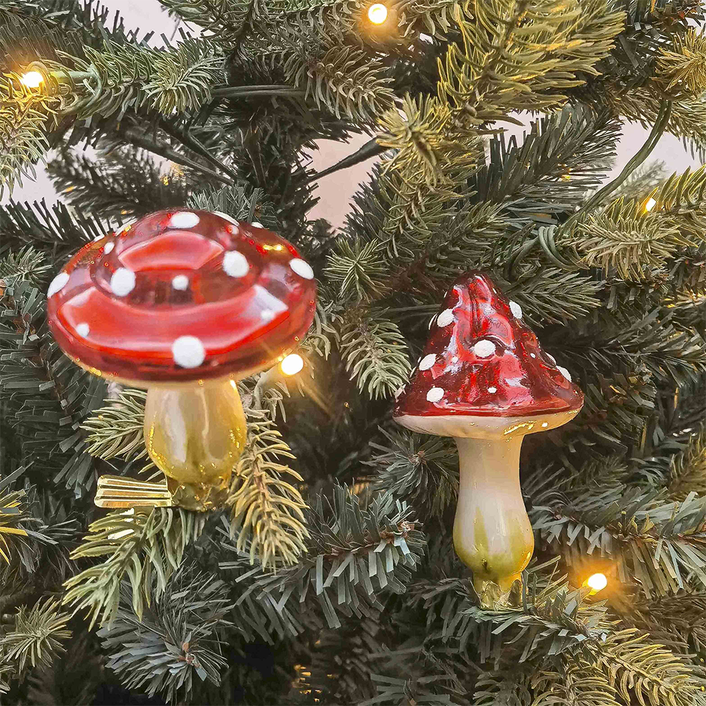 Christmas Decoration Glass Toadstool on Clip Assorted