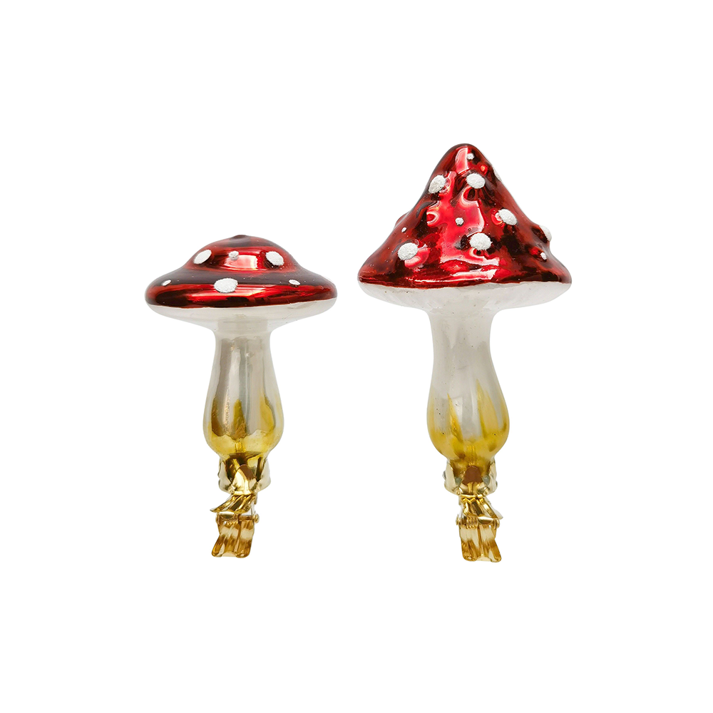 Christmas Decoration Glass Toadstool on Clip Assorted