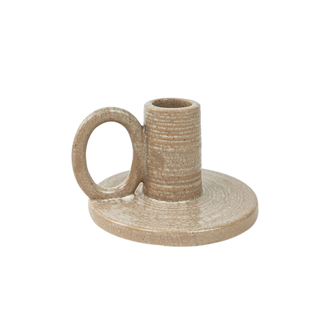 Ceramic Handled Candle Holder Speckled Beige