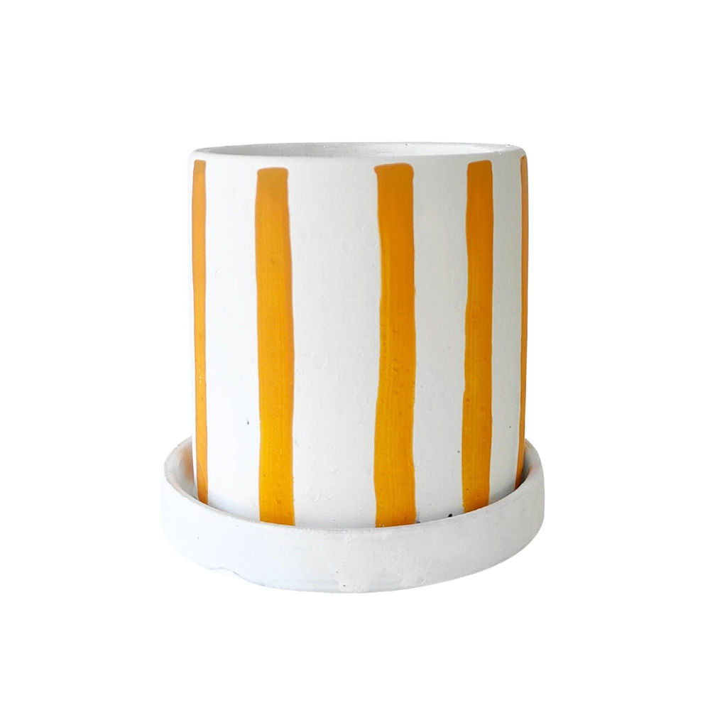 Julia Stripe Planter with Saucer Mustard Small
