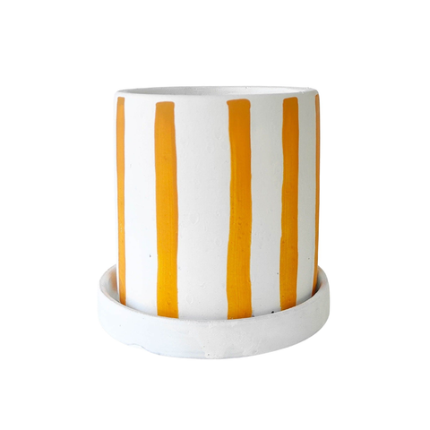 Julia Stripe Planter with Saucer Mustard Small