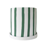 Julia Stripe Planter with Saucer Sage Large