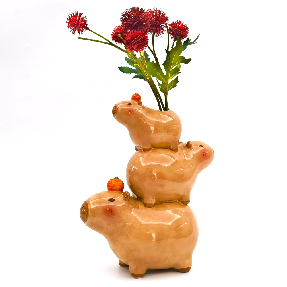 Ceramic Capybara  Family Stack Vase