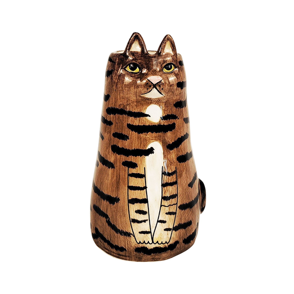 Mini Sitting Cat Vase Grey Tabby