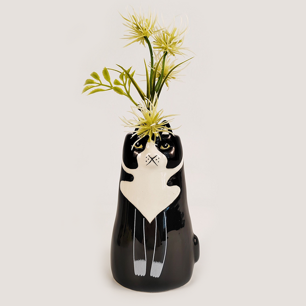 Mini Sitting Cat Vase Black and White