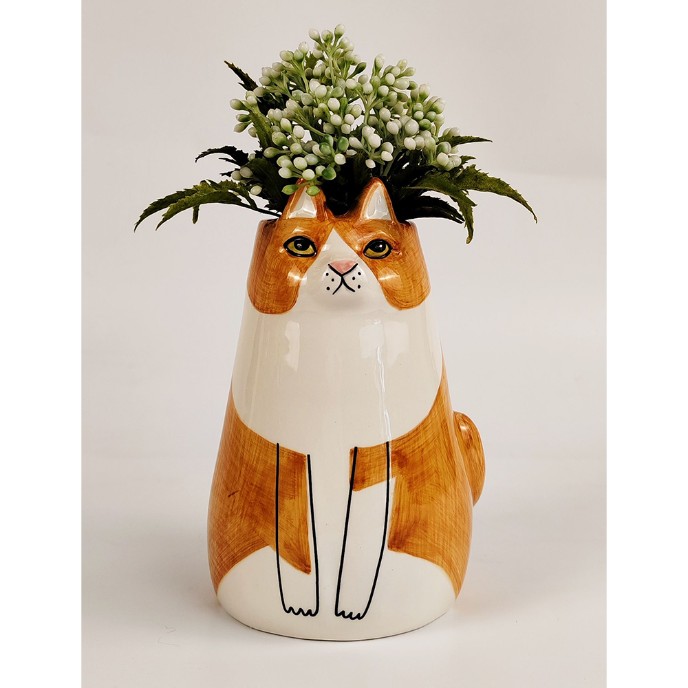 Ceramic Sitting Cat Vase Orange