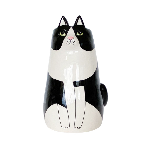 Ceramic Sitting Cat Vase Black and White Large